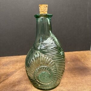 Vintage Libbey Green Nautilus Glass Bottle with Cork